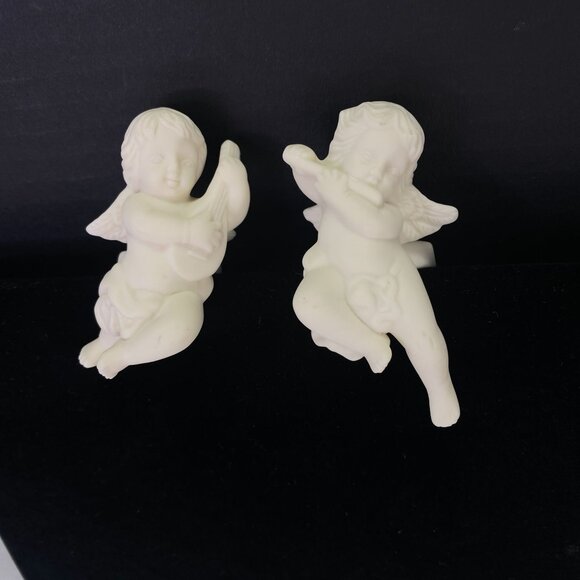 Vintage White Bisque Porcelain Angel Candle Huggers Pair - Picture 1 of 9